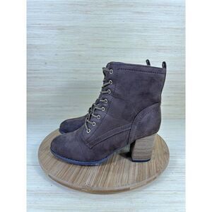 Journee Collection Baylor Lace Up Stacked Brown Suede Heeled Booties Womens 8.5